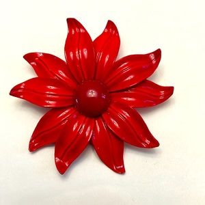 3/$24 - MCM Red Enamelled Flower Brooch